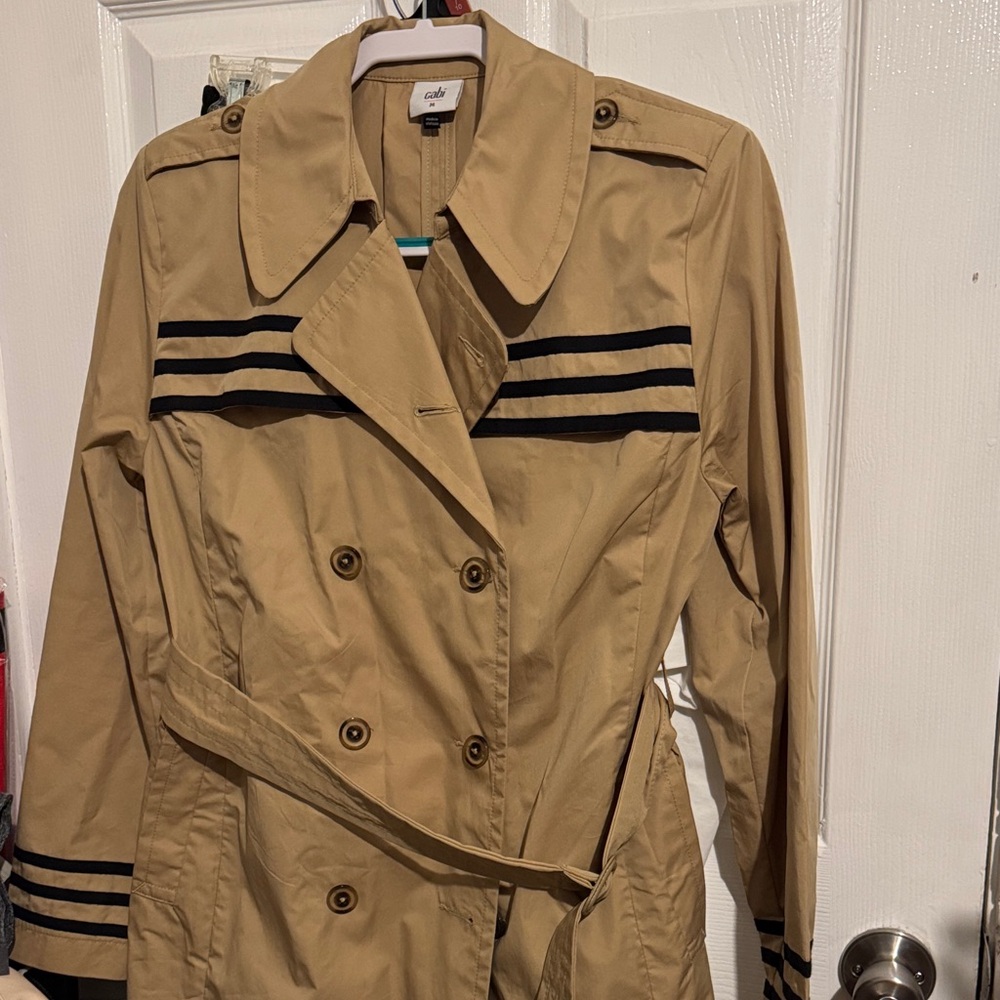 CAbi Beige Trench Coat with Dark Stripes